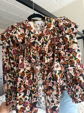 Something Navy Floral Button-Front Top in Pink, Brown & Green